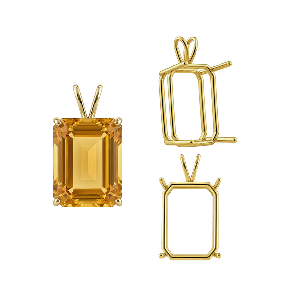 Emerald Shape Four Prong Double Wire Pendants in 14K Gold (4.00 x 3.00 mm - 30.00 x 20.00 mm)