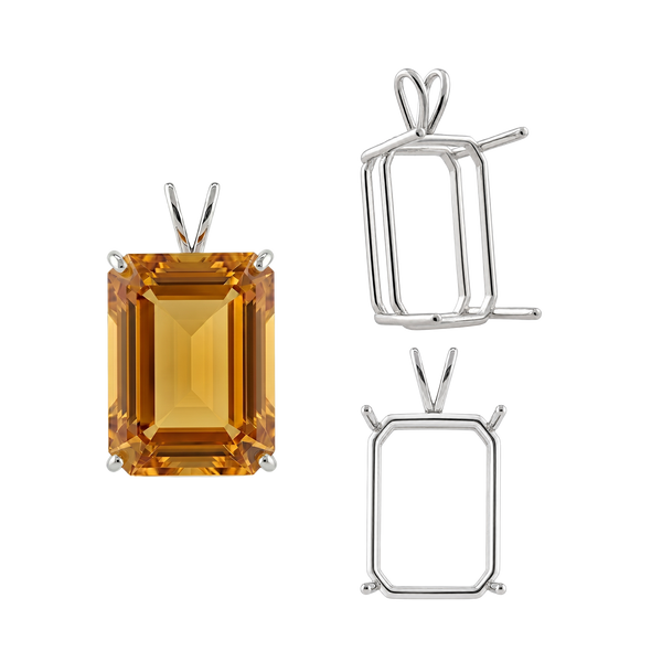Emerald Shape Four Prong Double Wire Pendants in 14K Gold (4.00 x 3.00 mm - 30.00 x 20.00 mm)