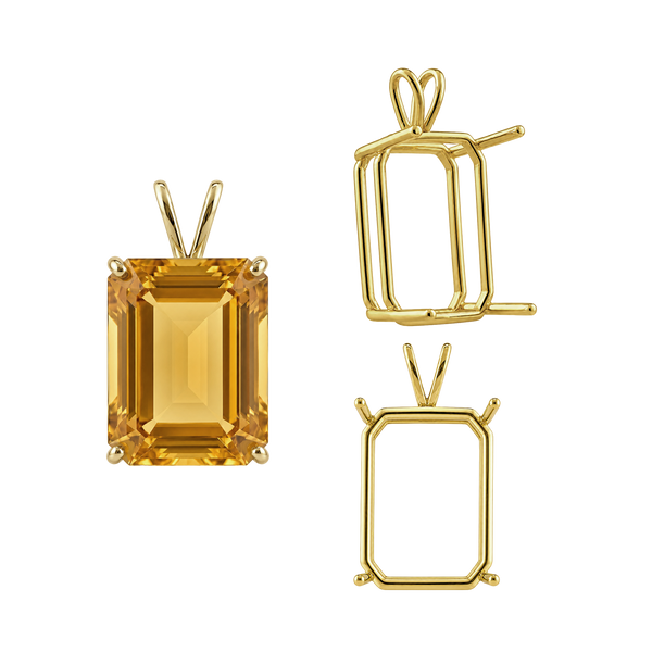 Emerald Shape Four Prong Double Wire Pendants in 14K Gold (4.00 x 3.00 mm - 30.00 x 20.00 mm)