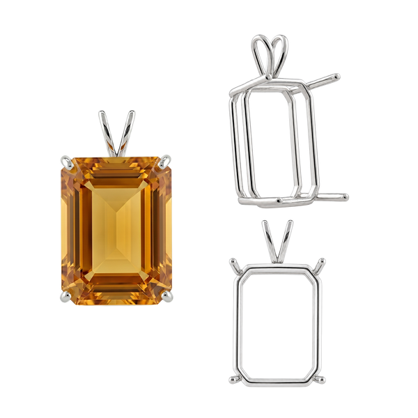 Emerald Shape Four Prong Double Wire Pendants in 14K Gold (4.00 x 3.00 mm - 30.00 x 20.00 mm)