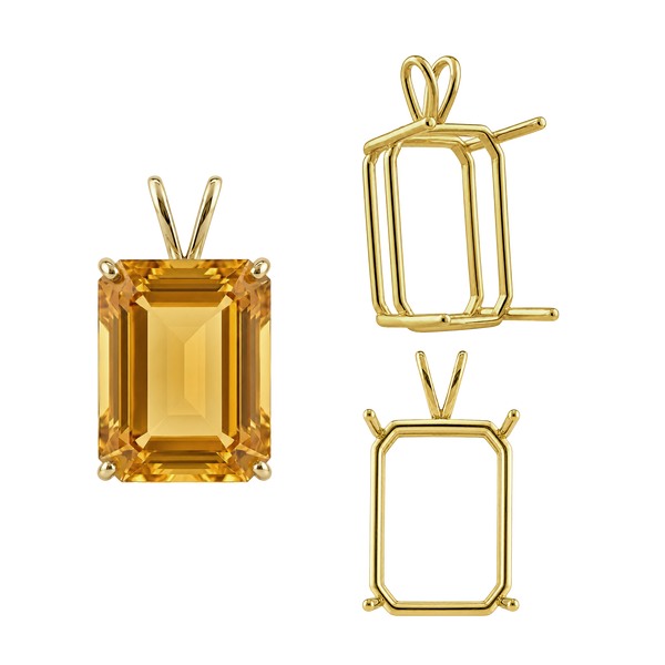 Emerald Shape Four Prong Double Wire Pendants in 14K Gold (4.00 x 3.00 mm - 30.00 x 20.00 mm)