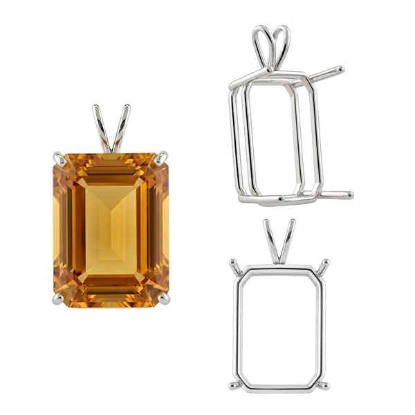 Emerald Shape Four Prong Double Wire Pendants in 14K Gold (4.00 x 3.00 mm - 30.00 x 20.00 mm)