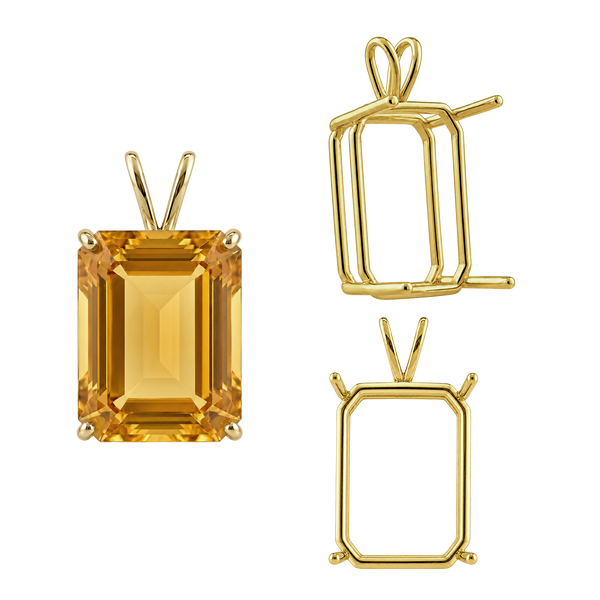 Emerald Shape Four Prong Double Wire Pendants in 14K Gold (4.00 x 3.00 mm - 30.00 x 20.00 mm)