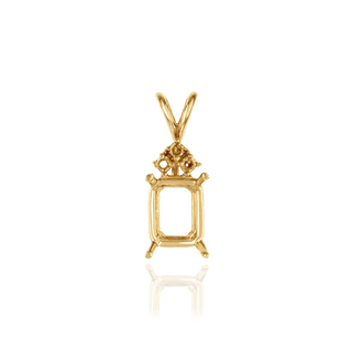 Emerald Shape Four Prong Double Wire Pendants With 3 Accents in 14K Gold (6.00 x 4.00 mm - 14.00 x 10.00 mm)
