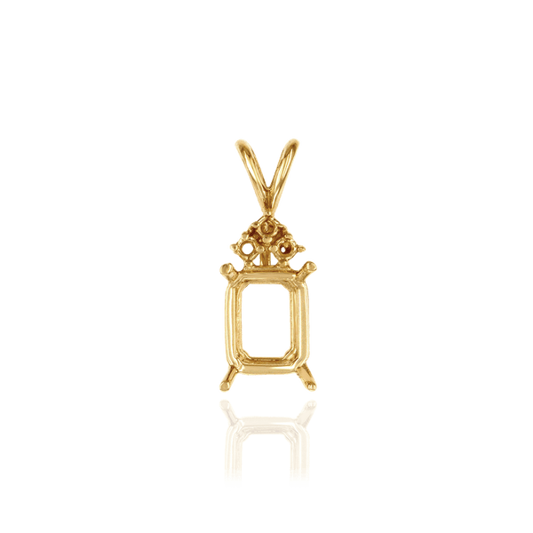 Emerald Shape Four Prong Double Wire Pendants With 3 Accents in 14K Gold (6.00 x 4.00 mm - 14.00 x 10.00 mm)