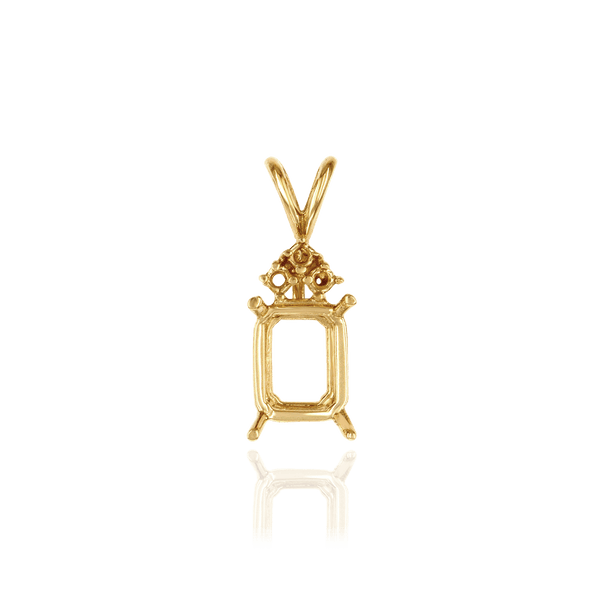 14K Gold Emerald Shape Four Prong Double Wire Pendants With 3 Accents in 14K Gold (6.00 x 4.00 mm - 14.00 x 10.00 mm)