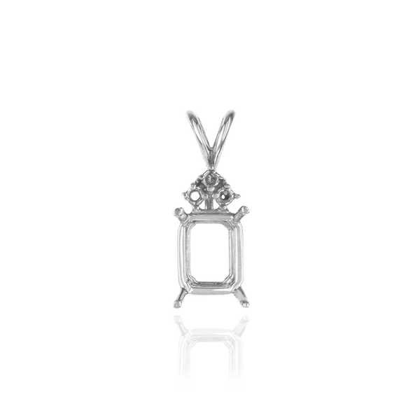 Emerald Shape Four Prong Double Wire Pendants With 3 Accents in 14K Gold (6.00 x 4.00 mm - 14.00 x 10.00 mm)