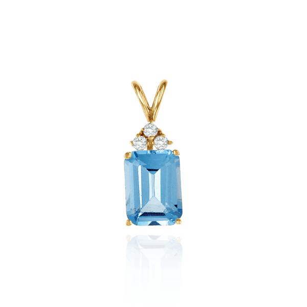 Emerald Shape Four Prong Double Wire Pendants With 3 Accents in 14K Gold (6.00 x 4.00 mm - 14.00 x 10.00 mm)