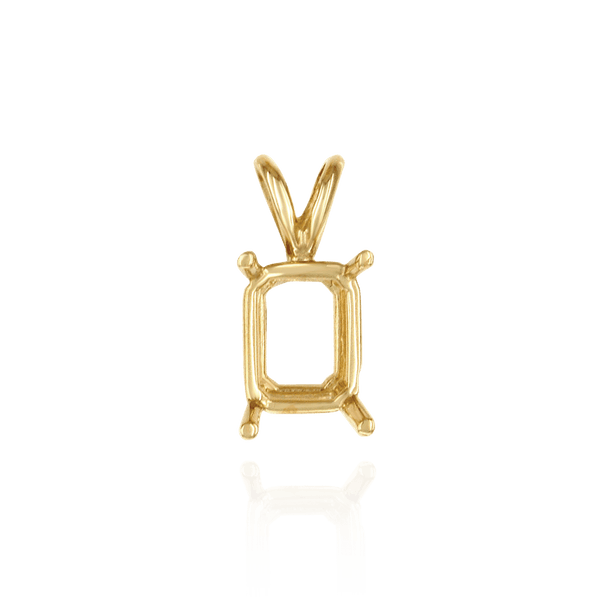 Emerald Shape Four Prong Double Wire Pendants in 14K Gold (4.00 x 3.00 mm - 30.00 x 20.00 mm)