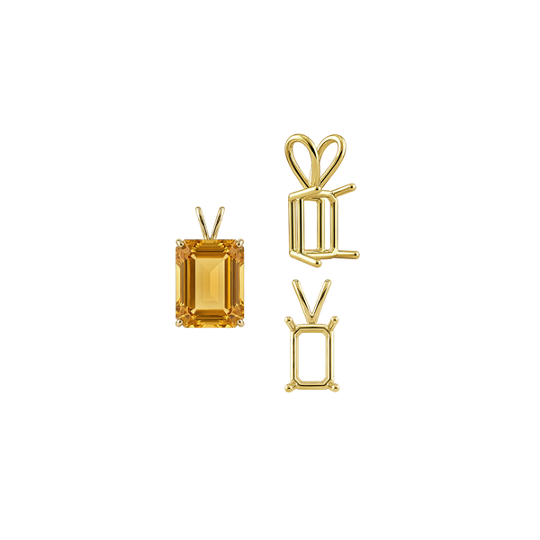Emerald Shape Four Prong Double Wire Pendants in 14K Gold (4.00 x 3.00 mm - 30.00 x 20.00 mm)