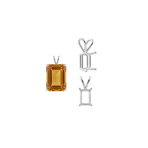 Emerald Shape Four Prong Double Wire Pendants in 14K Gold (4.00 x 3.00 mm - 30.00 x 20.00 mm)