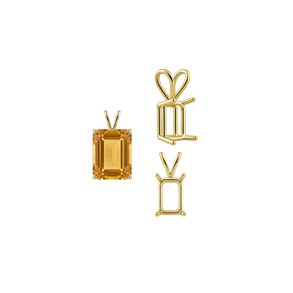 Emerald Shape Four Prong Double Wire Pendants in 14K Gold (4.00 x 3.00 mm - 30.00 x 20.00 mm)