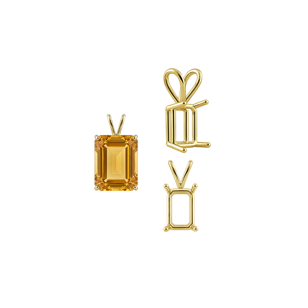 Emerald Shape Four Prong Double Wire Pendants in 14K Gold (4.00 x 3.00 mm - 30.00 x 20.00 mm)