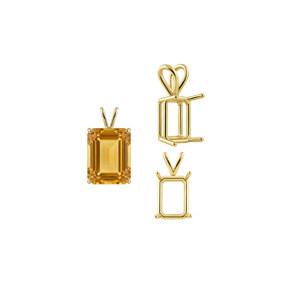 Emerald Shape Four Prong Double Wire Pendants in 14K Gold (4.00 x 3.00 mm - 30.00 x 20.00 mm)