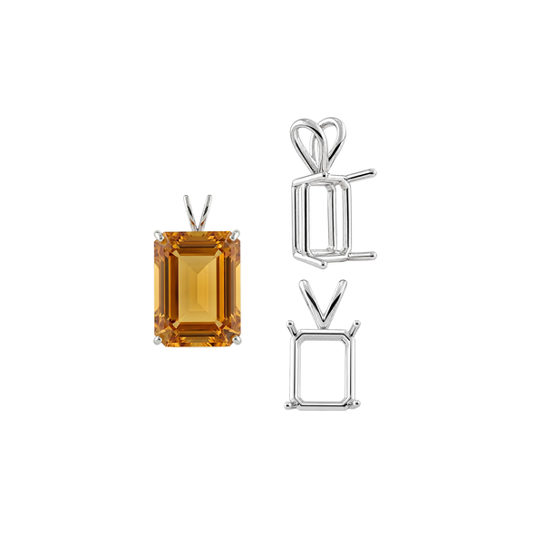 Emerald Shape Four Prong Double Wire Pendants in 14K Gold (4.00 x 3.00 mm - 30.00 x 20.00 mm)