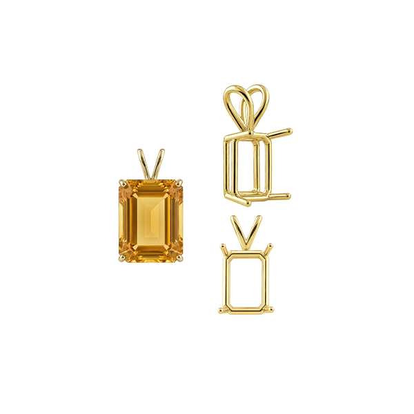 Emerald Shape Four Prong Double Wire Pendants in 14K Gold (4.00 x 3.00 mm - 30.00 x 20.00 mm)
