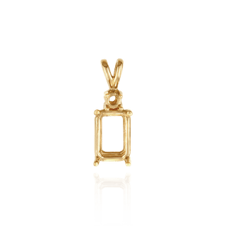 14K Gold Emerald Shape Four Prong Double Wire Heavy Pendants With 1 Accent in 14K Gold (3.50 x 2.60 mm - 14.00 x 11.50 mm)
