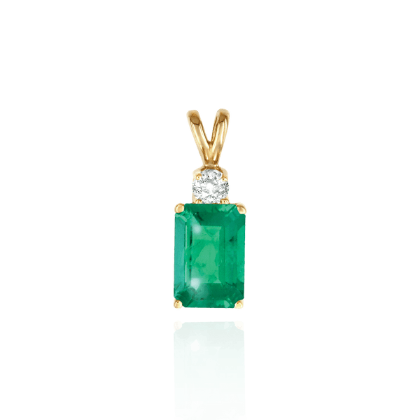 Emerald Shape Four Prong Double Wire Heavy Pendants With 1 Accent in 14K Gold (3.50 x 2.60 mm - 14.00 x 11.50 mm)