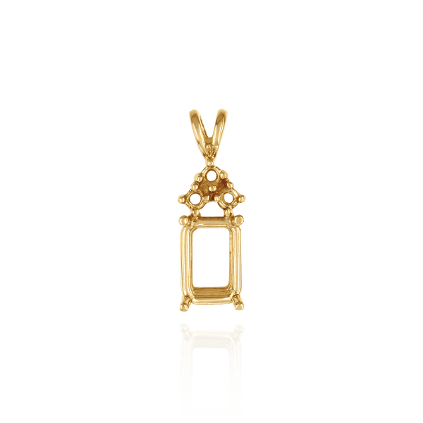 14K Gold Emerald Shape Four Prong Double Wire Heavy Pendants With 3 Accents in 14K Gold (3.50 x 2.60 mm - 14.00 x 11.25 mm)