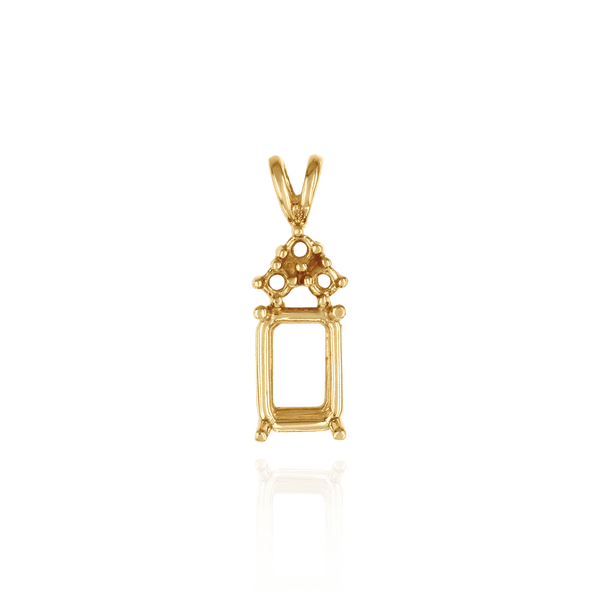Emerald Shape Four Prong Double Wire Heavy Pendants With 3 Accents in 14K Gold (3.50 x 2.60 mm - 14.00 x 11.25 mm)