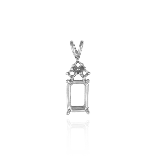 Emerald Shape Four Prong Double Wire Heavy Pendants With 3 Accents in 14K Gold (3.50 x 2.60 mm - 14.00 x 11.25 mm)