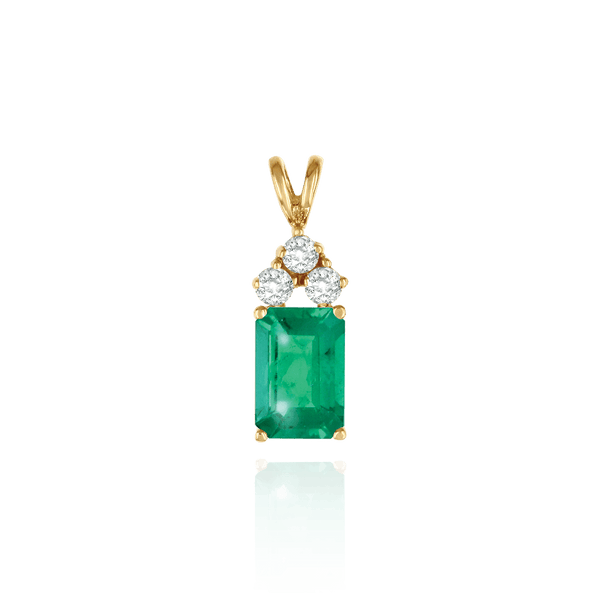Emerald Shape Four Prong Double Wire Heavy Pendants With 3 Accents in 14K Gold (3.50 x 2.60 mm - 14.00 x 11.25 mm)