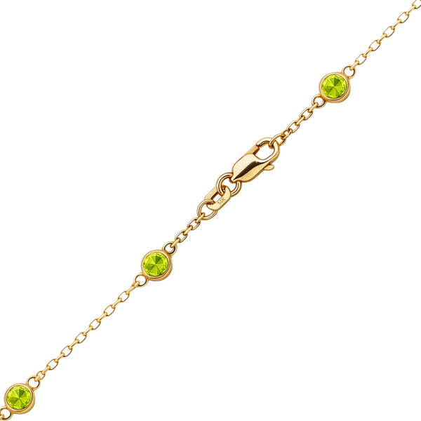 Finished Diamond by the Yard Cable Chain Anklet in 14K Yellow Gold with Peridot Stones