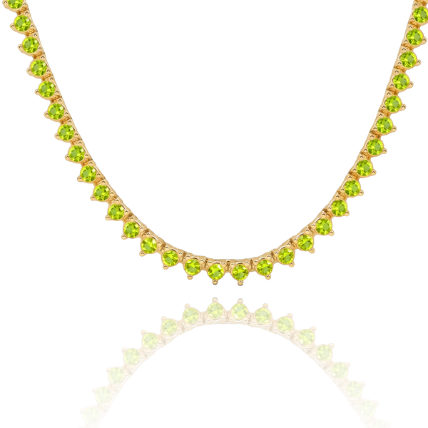 Tennis Necklace with Peridot Stones (August Birthstones) in 14K Gold (1.75 mm - 4.0 mm)