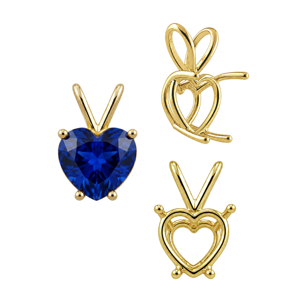 Heart Shape Four Prong Double Wire Pendants in 14K Gold (3.00 x 3.00 mm - 10.00 x 8.00 mm)