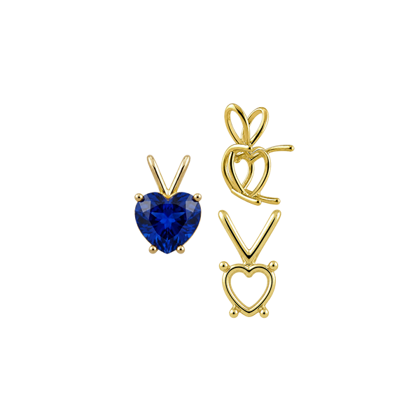 Heart Shape Four Prong Double Wire Pendants in 14K Gold (3.00 x 3.00 mm - 10.00 x 8.00 mm)