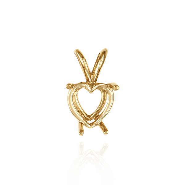 Heart Shape Four Prong Double Wire Pendants in 14K Gold (3.00 x 3.00 mm - 10.00 x 8.00 mm)