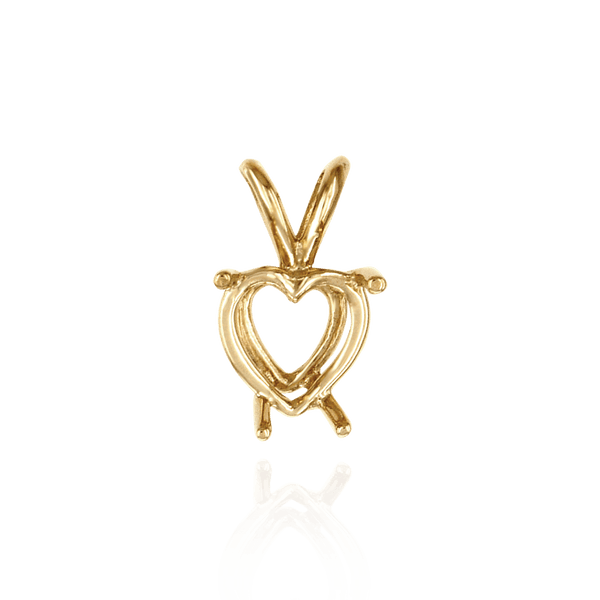 14K Gold Heart Shape Four Prong Double Wire Pendants in 14K Gold (3.00 x 3.00 mm - 10.00 x 8.00 mm)