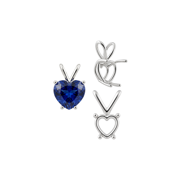 Heart Shape Four Prong Double Wire Pendants in 14K Gold (3.00 x 3.00 mm - 10.00 x 8.00 mm)