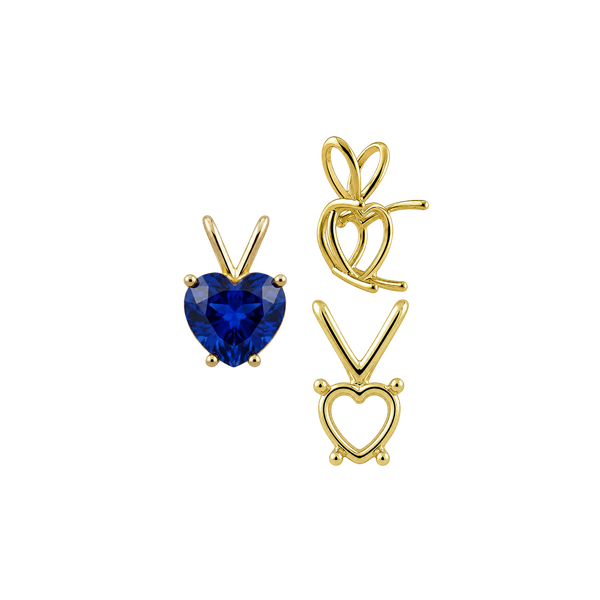 Heart Shape Four Prong Double Wire Pendants in 14K Gold (3.00 x 3.00 mm - 10.00 x 8.00 mm)