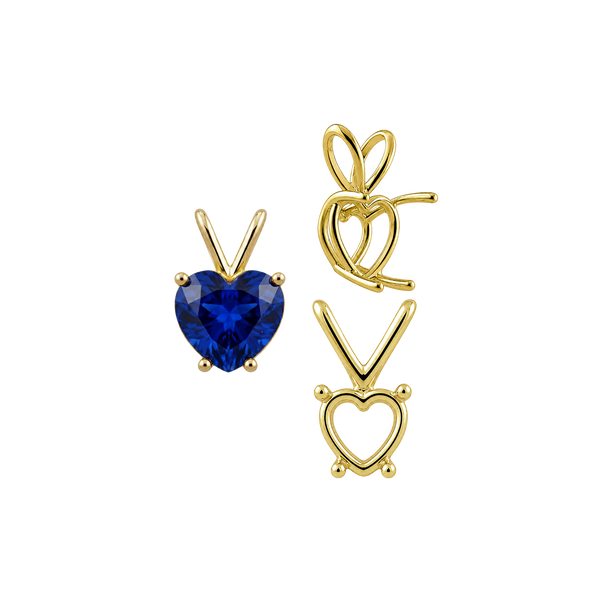 Heart Shape Four Prong Double Wire Pendants in 14K Gold (3.00 x 3.00 mm - 10.00 x 8.00 mm)