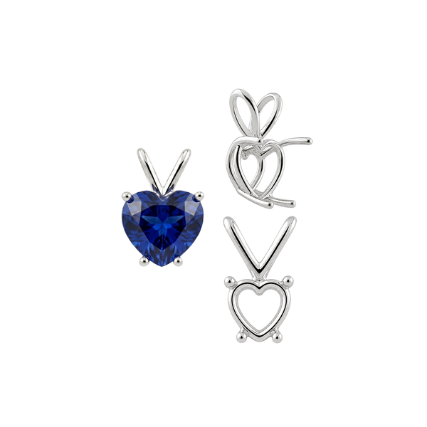 Heart Shape Four Prong Double Wire Pendants in Sterling Silver (3.00 x 3.00 mm - 10.00 x 8.00 mm)