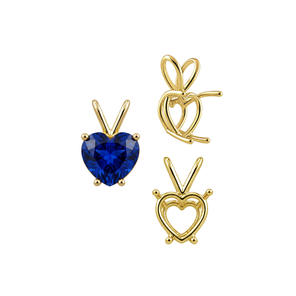 Heart Shape Four Prong Double Wire Pendants in 14K Gold (3.00 x 3.00 mm - 10.00 x 8.00 mm)