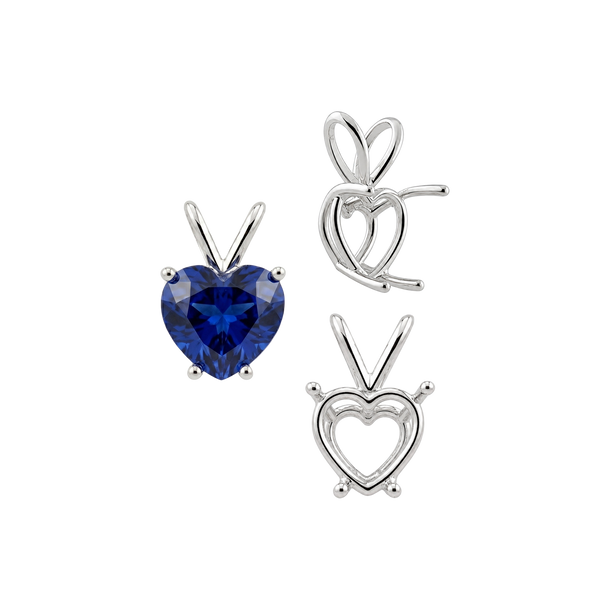 Heart Shape Four Prong Double Wire Pendants in Sterling Silver (3.00 x 3.00 mm - 10.00 x 8.00 mm)