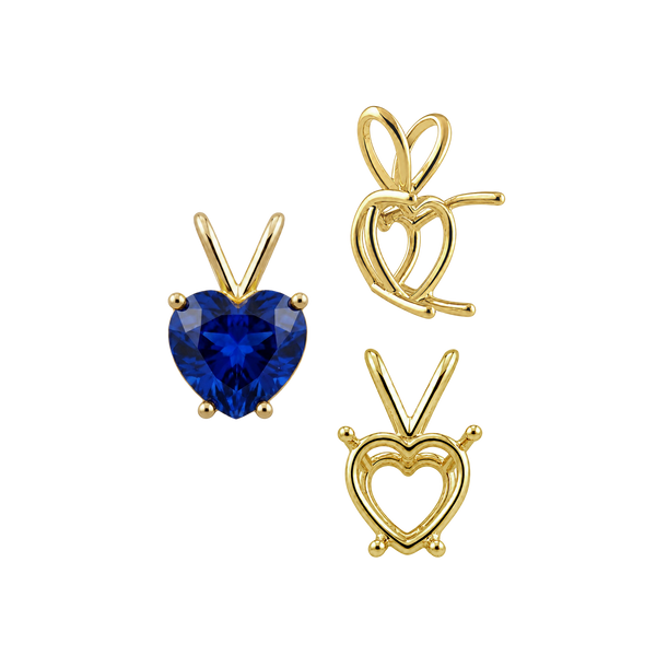 Heart Shape Four Prong Double Wire Pendants in 14K Gold (3.00 x 3.00 mm - 10.00 x 8.00 mm)