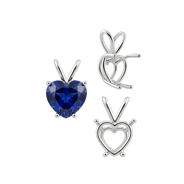Heart Shape Four Prong Double Wire Pendants in Sterling Silver (3.00 x 3.00 mm - 10.00 x 8.00 mm)