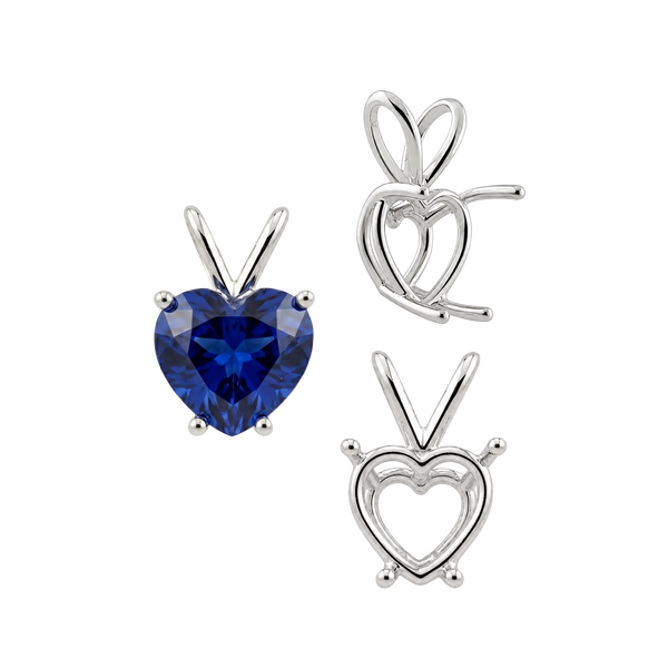 Heart Shape Four Prong Double Wire Pendants in 14K Gold (3.00 x 3.00 mm - 10.00 x 8.00 mm)