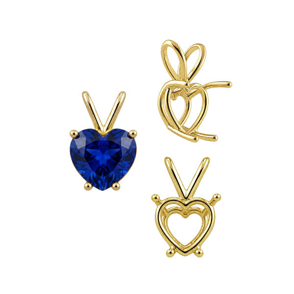 Heart Shape Four Prong Double Wire Pendants in 14K Gold (3.00 x 3.00 mm - 10.00 x 8.00 mm)