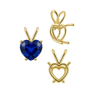 Heart Shape Four Prong Double Wire Pendants in 14K Gold (3.00 x 3.00 mm - 10.00 x 8.00 mm)