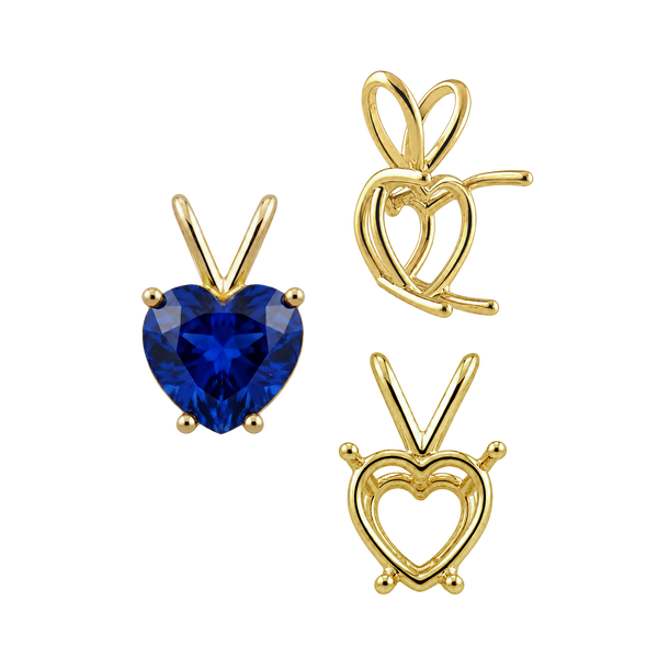 Heart Shape Four Prong Double Wire Pendants in 14K Gold (3.00 x 3.00 mm - 10.00 x 8.00 mm)