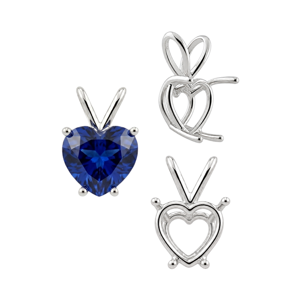 Heart Shape Four Prong Double Wire Pendants in Sterling Silver (3.00 x 3.00 mm - 10.00 x 8.00 mm)