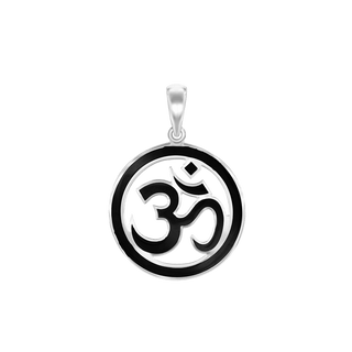 Sterling Silver Hindu Om Pendant with Black Enamel (30 x 22 mm)