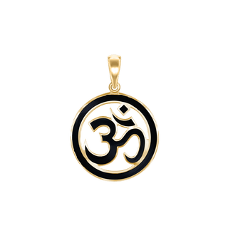 Sterling Silver Hindu Om Pendant with Black Enamel (30 x 22 mm)