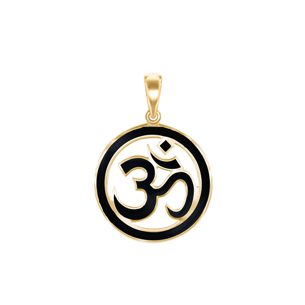 Sterling Silver Hindu Om Pendant with Black Enamel (30 x 22 mm)