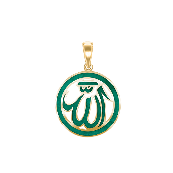 Sterling Silver Allah Pendant with Green Enamel (30 x 22 mm)