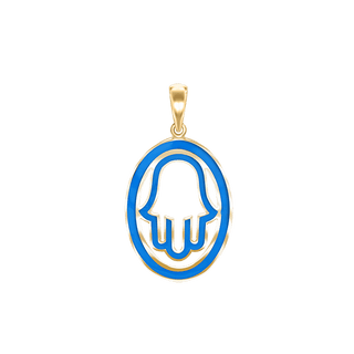 Sterling Silver Hamsa Pendant with Blue Enamel (35 x 19 mm)